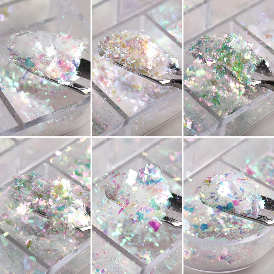JMEOWIO – paillettes pour ongles, 12 grilles, Aurora, accessoires de décoration pour Nail Art, design des ongles