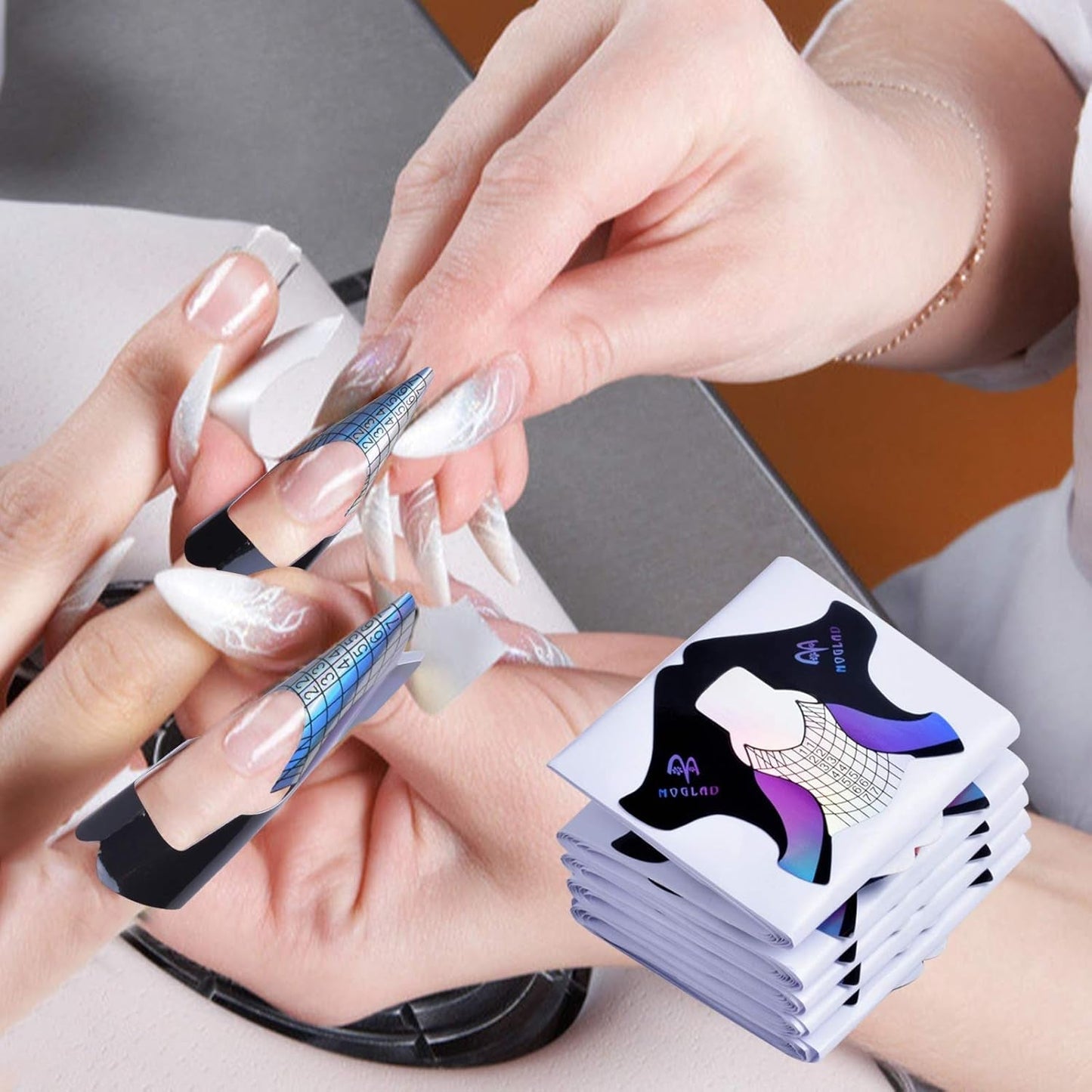 100 modèles d'ongles en gel, accessoires d'ongles artificiels, modèles d'ongles auto-adhésifs pour nail art, ongles en gel, extensions d'ongles artificiels