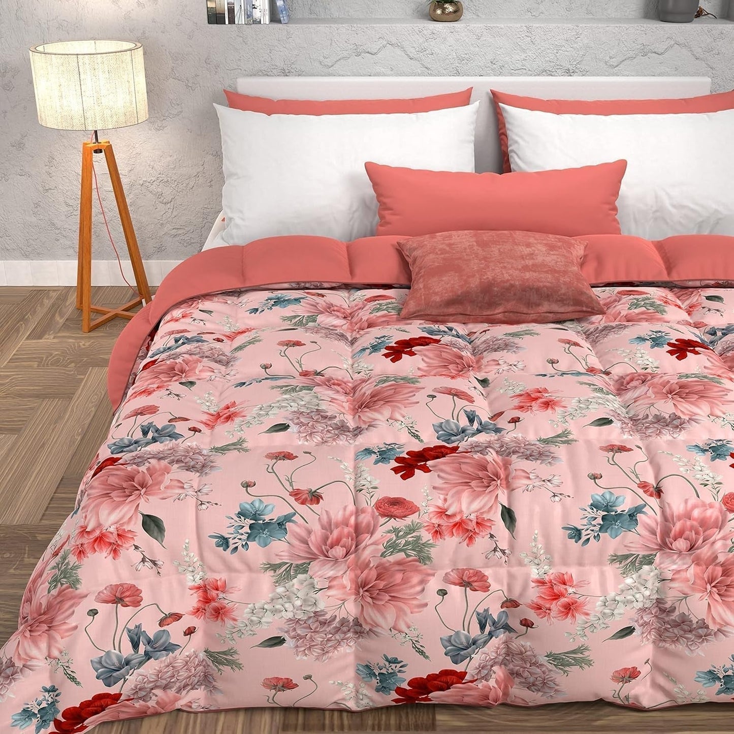 PETTI Artigiani Italiani - Couette d'hiver, Couette d'hiver, Couette simple, Double face, Impression monochrome et numérique, microfibre 100% antiallergique, Made in Italy Couettes et couettes Naty Shop Floral 19 Poudre 160 X 190 Cm