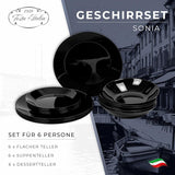 Service de table pour 6 à 18 pièces – Service de table en verre opale – Service de table noir – Service de bol et d'assiettes – Vaisselle moderne – Assiettes – Service de table – Service de table pour 6 personnes