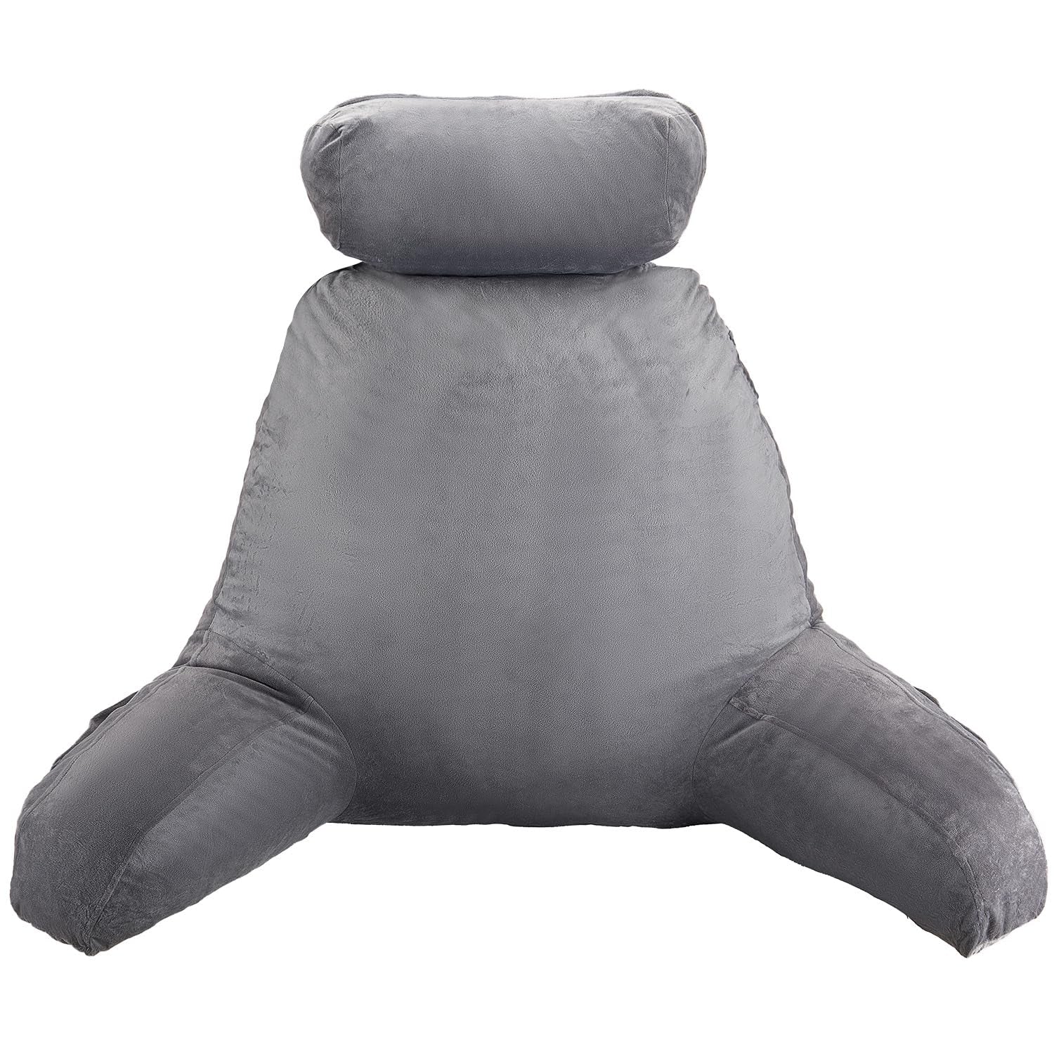 VEVOR Oreiller de lecture, oreiller de lit (grand) avec appui-tête amovible, oreiller de dos à 3 poches et tissu en velours court lavable et mousse à mémoire de forme déchiquetée, côté avec poignée, pour regarder la télévision, lire, jouer