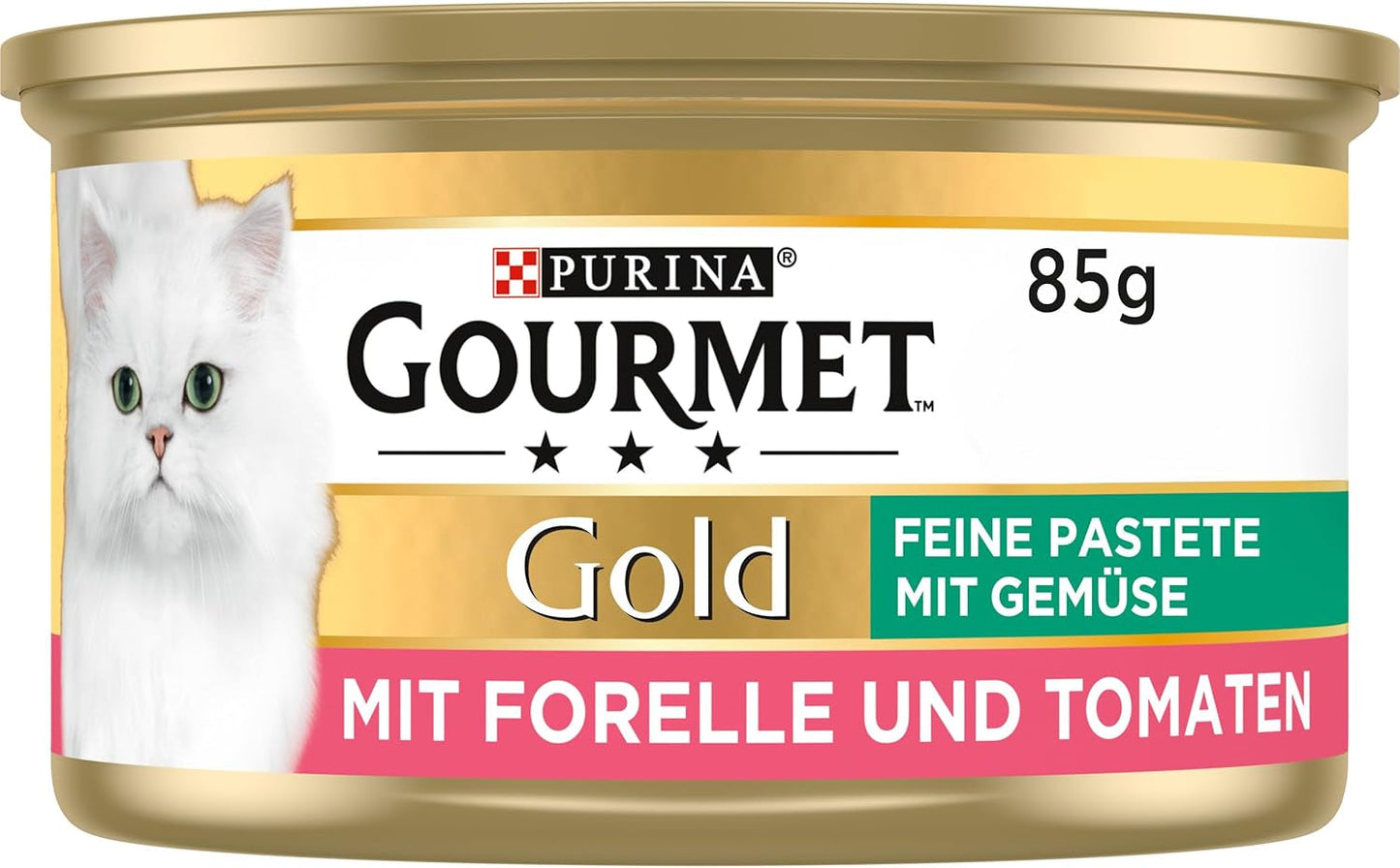 Fine Pate Gourmet Gold aux légumes, nourriture humide pour chats à la truite et à la tomate, paquet de 12 (12 x 85 g)