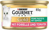 Fine Pate Gourmet Gold aux légumes, nourriture humide pour chats à la truite et à la tomate, paquet de 12 (12 x 85 g)