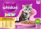 WHISKAS Junior Sachets de nourriture humide, multipack, sélection de viande de volaille en gelée, 12 x 85 g