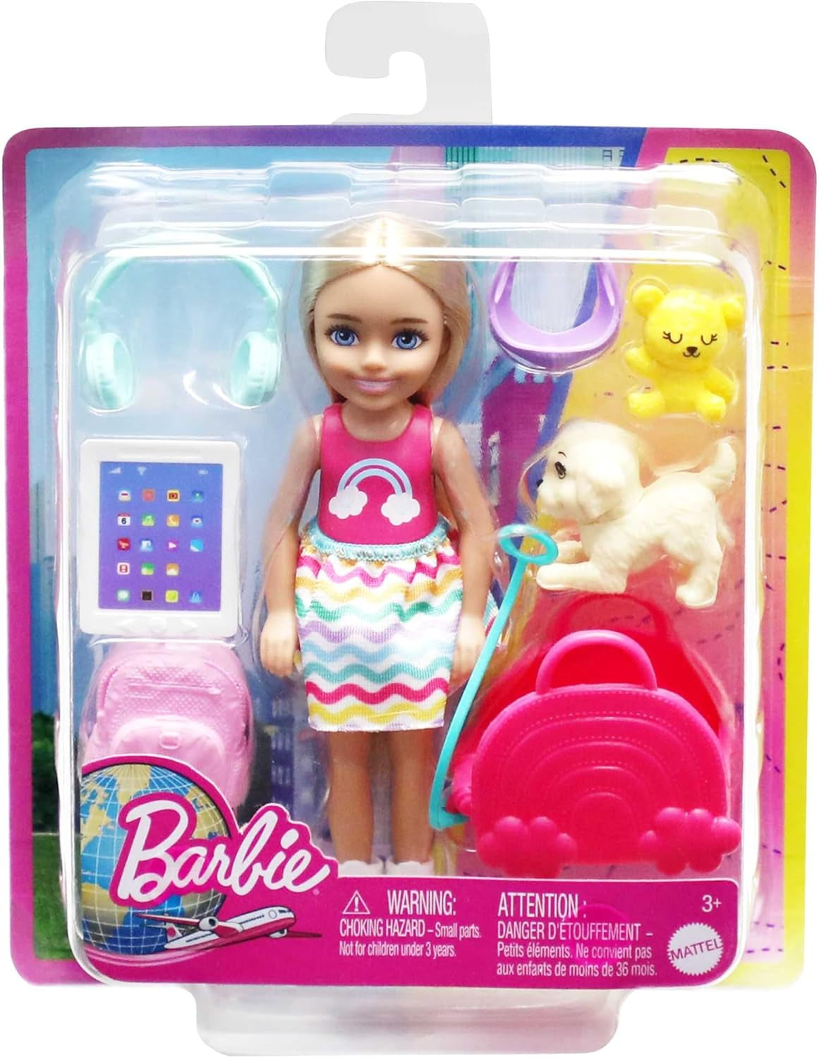 Barbie Chelsea Doll & Accessories Ensemble de voyage pour chiot 6 pièces comprenant une cage pour chien HJY17