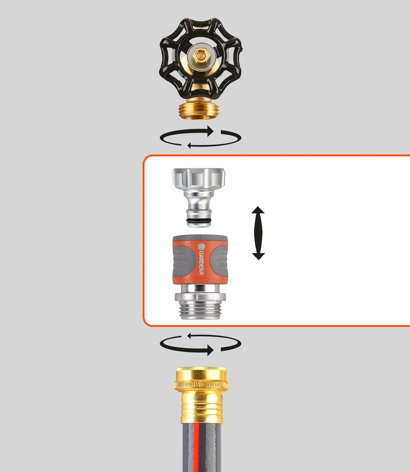 Gardena 39042-M Kit de démarrage à raccord rapide en métal pour tuyaux d'arrosage, raccords rapides et accessoires en quelques secondes, 4 pièces comprenant des adaptateurs anti-fuite pour prise et prise