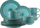 Prospero Service à café haut de gamme pour 4 personnes, qualité restaurant, service à café moderne 12 pièces dans un style vintage unique, porcelaine durable, bleu