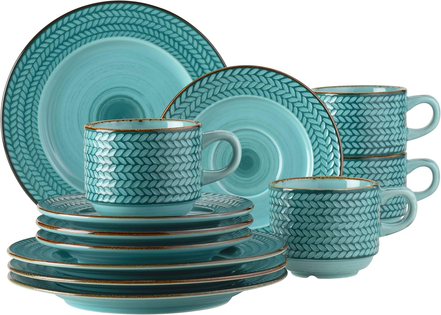 Prospero Service à café haut de gamme pour 4 personnes, qualité restaurant, service à café moderne 12 pièces dans un style vintage unique, porcelaine durable, bleu