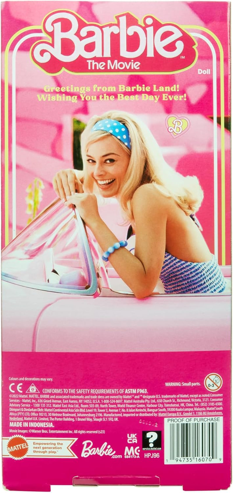 Poupée Barbie la poupée du film en robe rose et blanche et collier marguerite Margot Robbie jouet de collection pour 3 ans HPJ96