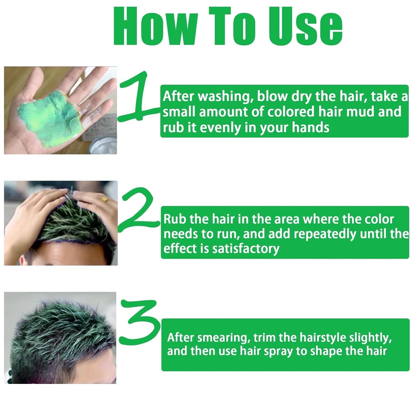 Cire capillaire temporaire verte, laque temporaire Crazy Green, boue semi-permanente lavable, coloration unique, pâte capillaire coiffante instantanée, couleur naturelle pour les fêtes, les activités et la teinture capillaire Halloween Naty Shop