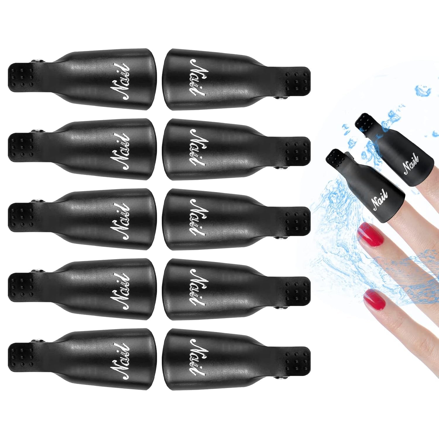 Hanyousheng Pinces à ongles, Clips à ongles, 10 pièces Noir Pinces à ongles, Pinces à ongles, Nails Art Gel Cap, Soak Off Clip Cap UV Gel Poliermittel Entferner Wrap Nail Tool