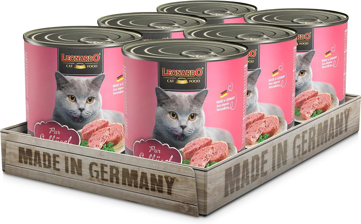 LEONARDO Nassfutter für Katzen, Geflügel pur, dose de 6X 800g, Katzenfutter getreidefrei, Alleinfutter, fabriqué en Allemagne