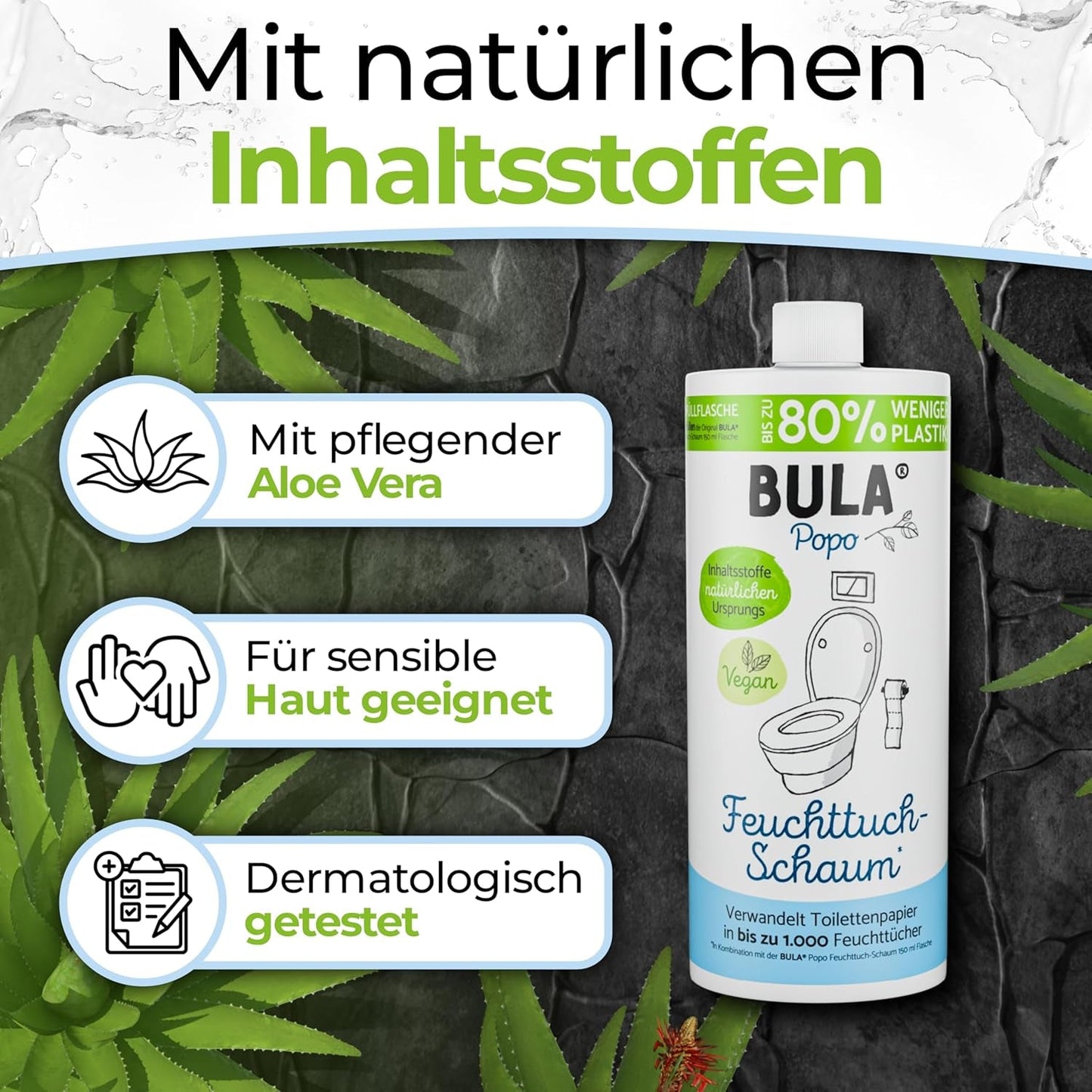 Flacon de recharge BULA® Popo (750 ml) JUSTE POUR RECHARGER nos flacons de 150 ml et 50 ml ! | Remplace jusqu'à 1 000 lingettes ! | Avec des ingrédients d'origine naturelle