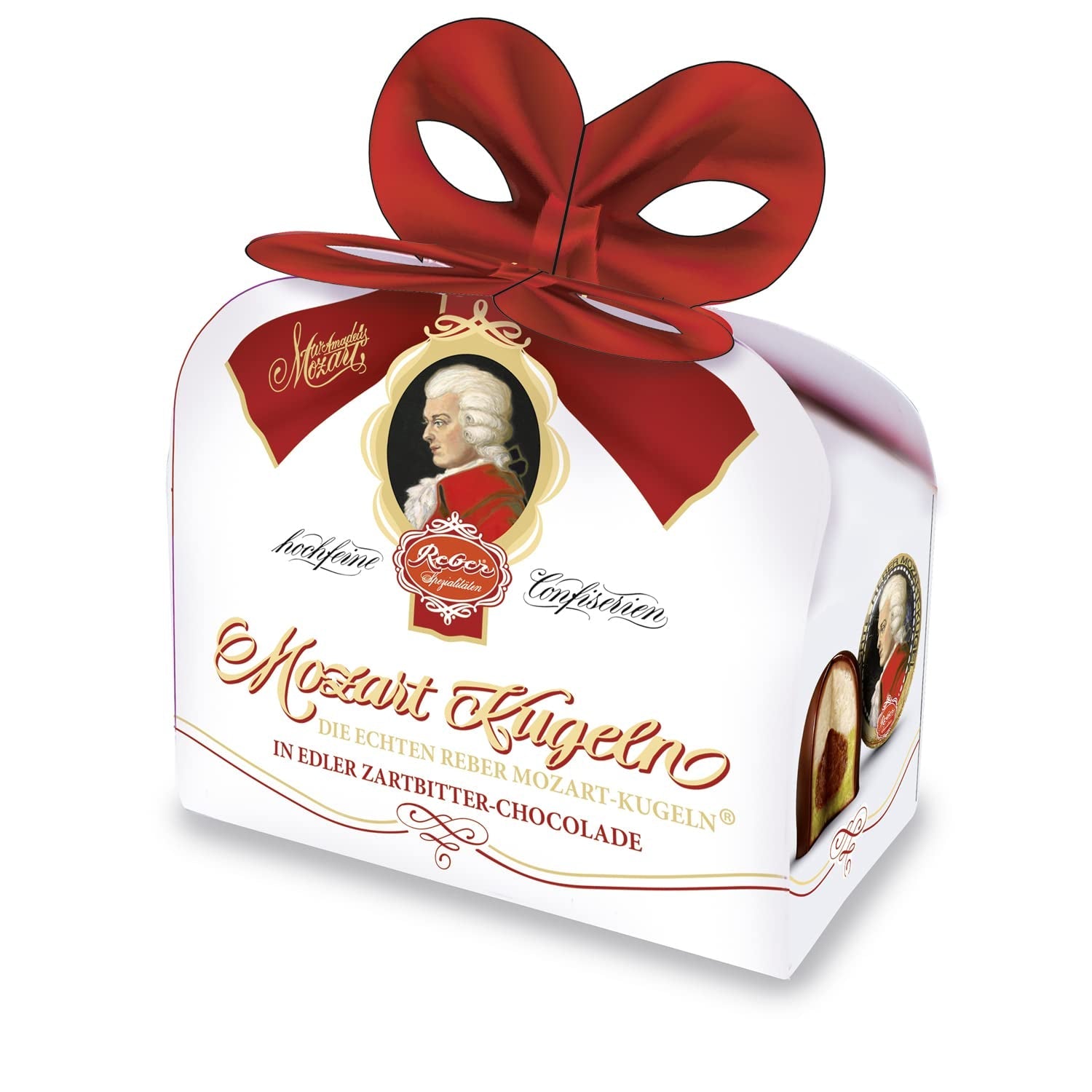 Rebel, Duet Mozart Kugeln, pack de 2, boules Mozart au chocolat noir fourrées à la pistache et pâte d'amande, nougat aux amandes et noisettes, 40g (2 boules Mozart)