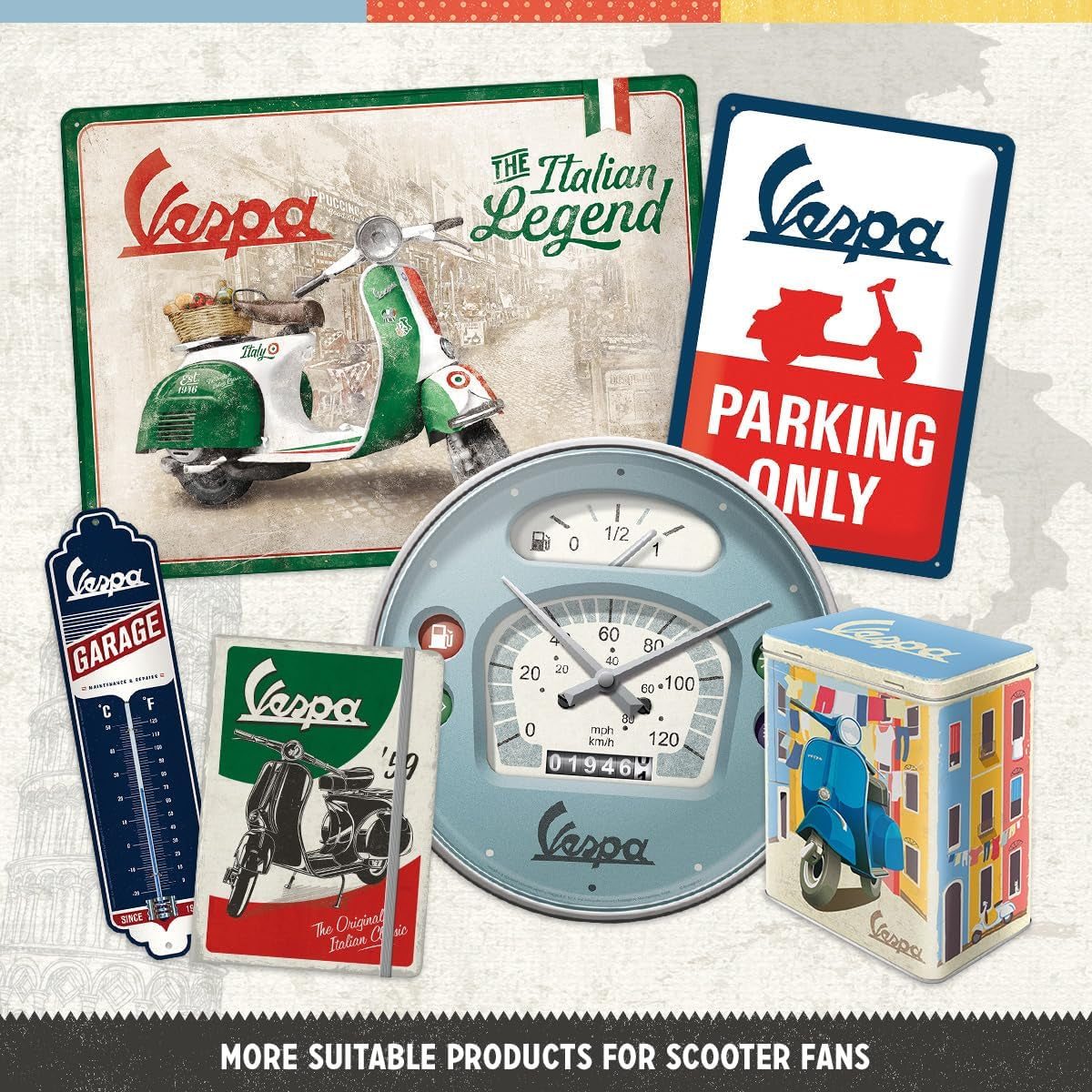 Boîte à café rétro Nostalgic-Art, 1,3 L, Vespa - Classique italien - Idée cadeau pour les fans de scooter, Produit original sous licence (OLP), Décoration d'atelier de design vintage, Décoration d'atelier de design vintage Boîtes de conservation des aliments Naty Shop