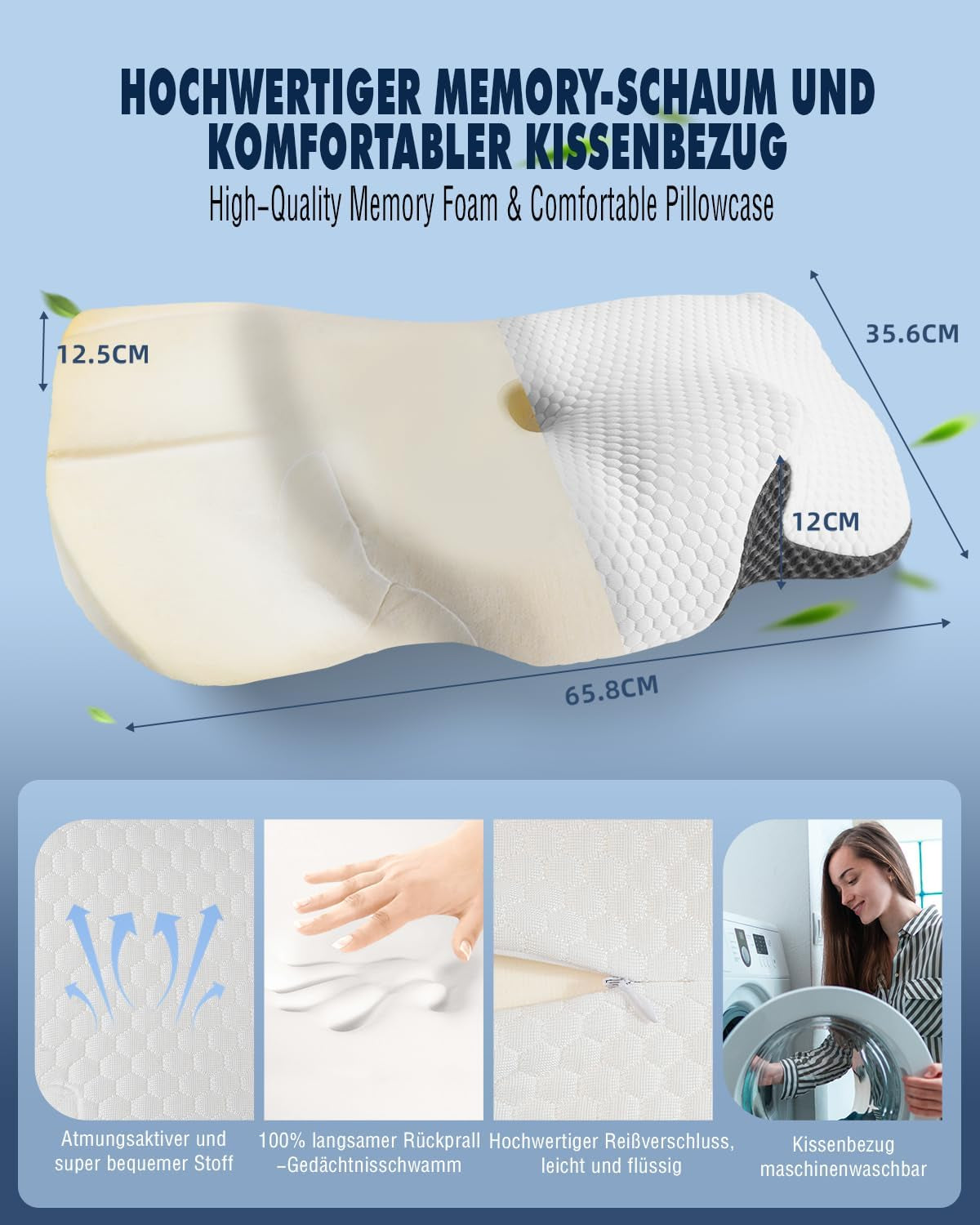 Oreiller cervical Oreiller orthopédique pour douleurs cervicales Oreiller en mousse à mémoire de forme Oreiller ergonomique pour un soutien optimal Oreiller de soutien cervical pour supports latéraux du dos et abdominaux Oreillers orthopédiques cervicaux Naty Shop