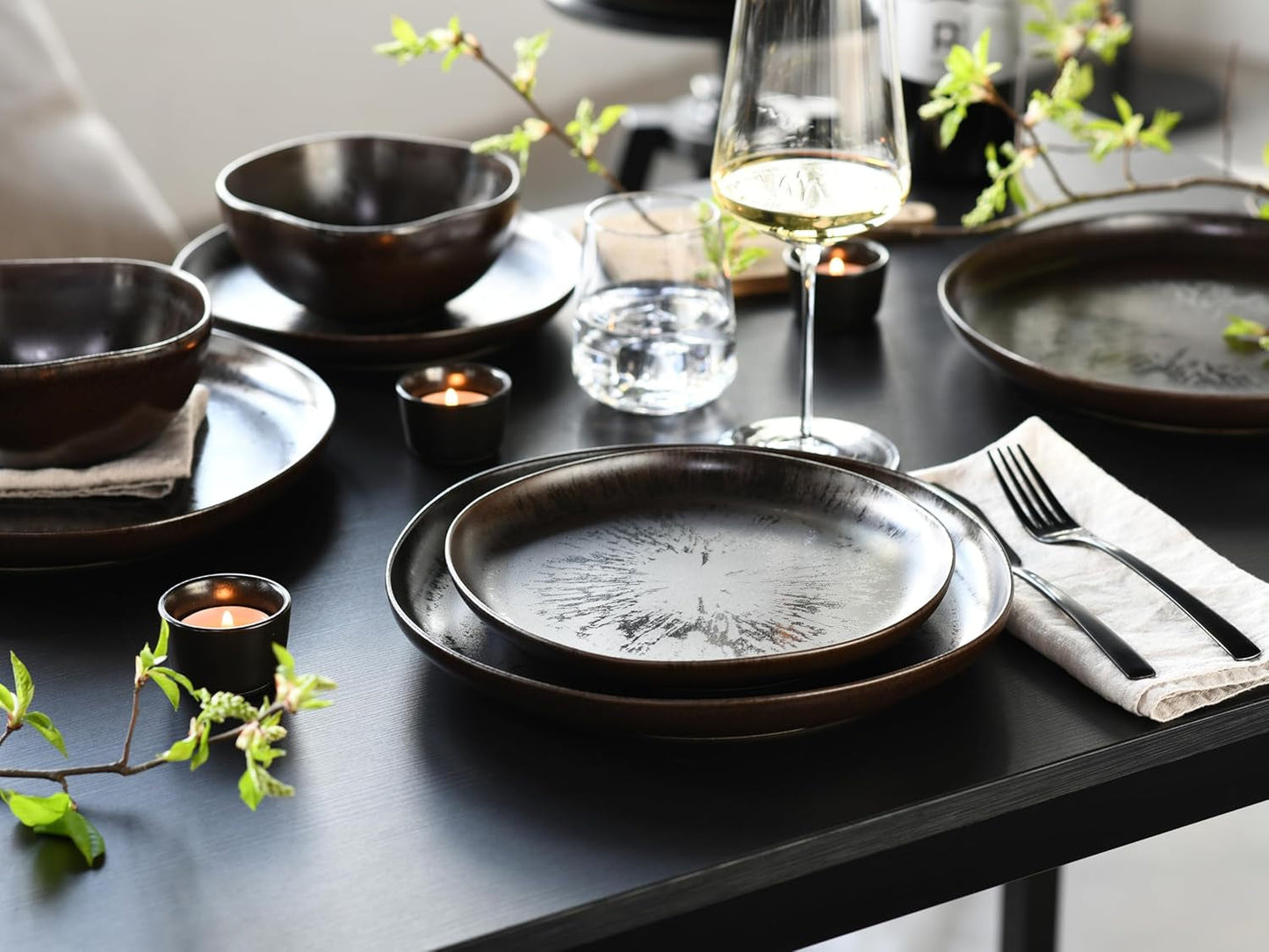 CreaTable, 21249, série Natura Organic RUSTY, service de table 12 pièces pour 4 personnes, service d'assiettes en porcelaine, passe au lave-vaisselle et au micro-ondes, fabriqué en Europe