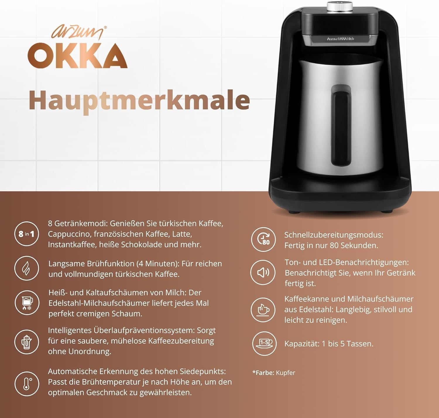 MACHINE à café turque Arzum OKKA RICH SPIN PRO (chrome)