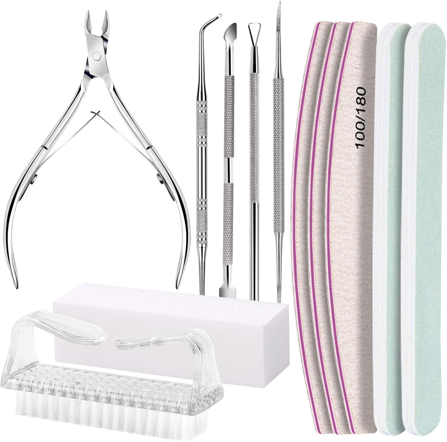 FANDAMEI Kit de Manucure, Buffer Für Gelnägel, Nagelfeile 100/180, Nagelfeilen Für Gelnägel, Nagelhautschieber, Buffer Für Gelnägel, Feilen Für Gelnägel, Nagelzange, Nagelfeilen Set, Maniküre & Pedicure Set