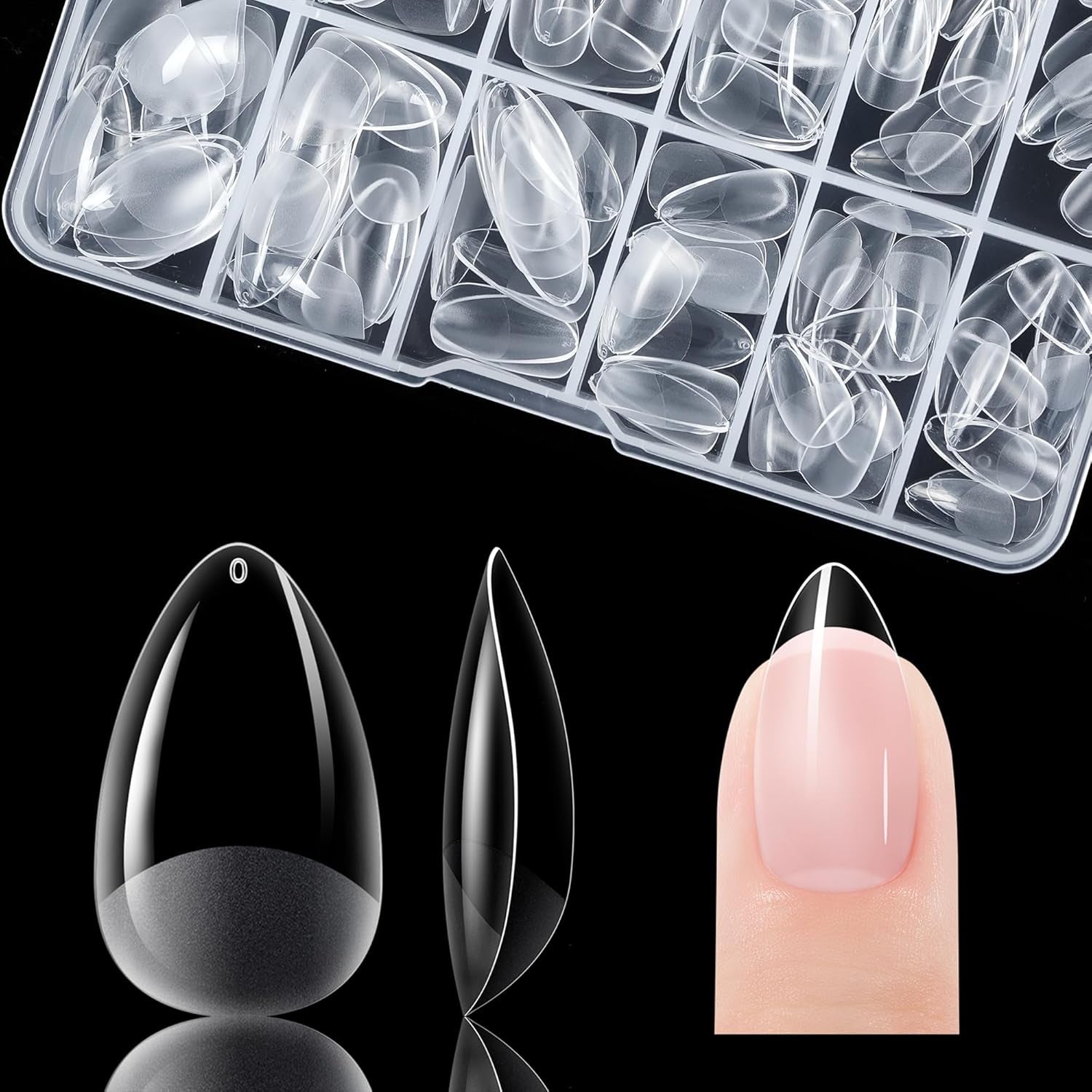 Gelike Ec Ongles courts en amande – Ongles souples à couverture complète, ongles artificiels pré-polis pour extensions d'ongles, studio de manucure à domicile, salon de bricolage, 120 pièces, 12 tailles