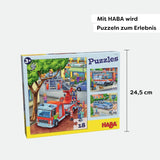 HABA Puzzle Pompiers - Ensemble de 3 pièces pour enfants à partir de 3 ans Puzzle en carton Police et Ambulance - Favorise la motricité fine et la concentration - 1302759001 Puzzle Naty Shop