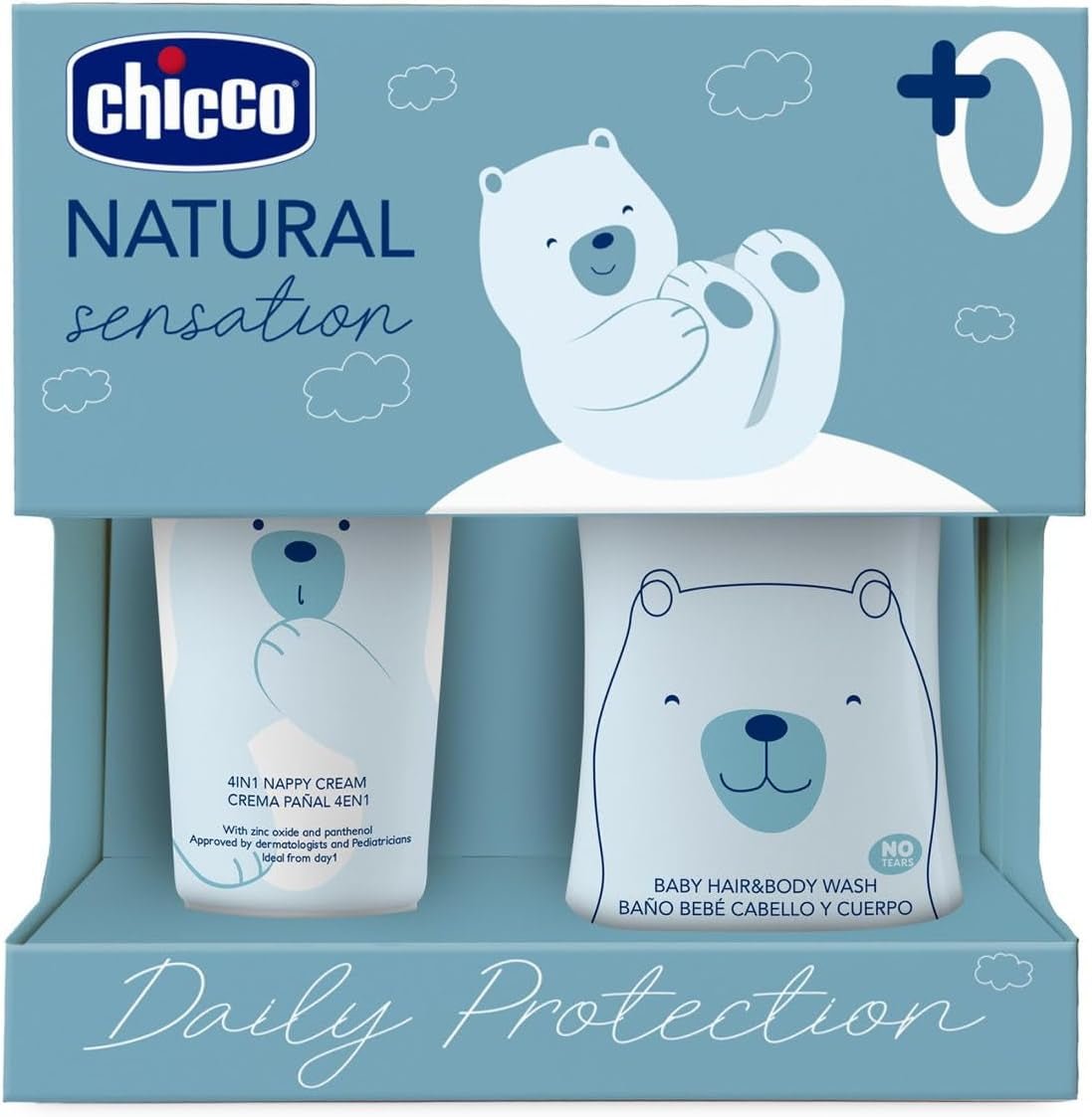 CHICCO NATURAL SENSATION - SET 2 : 1 SHAMPOOING ET BAIN - NON DESSÉCHANT 200 ML, 1 CRÈME DE CHANGEMENT 4EN1 100 ML Enfants - Bain et soin Naty Shop Default title