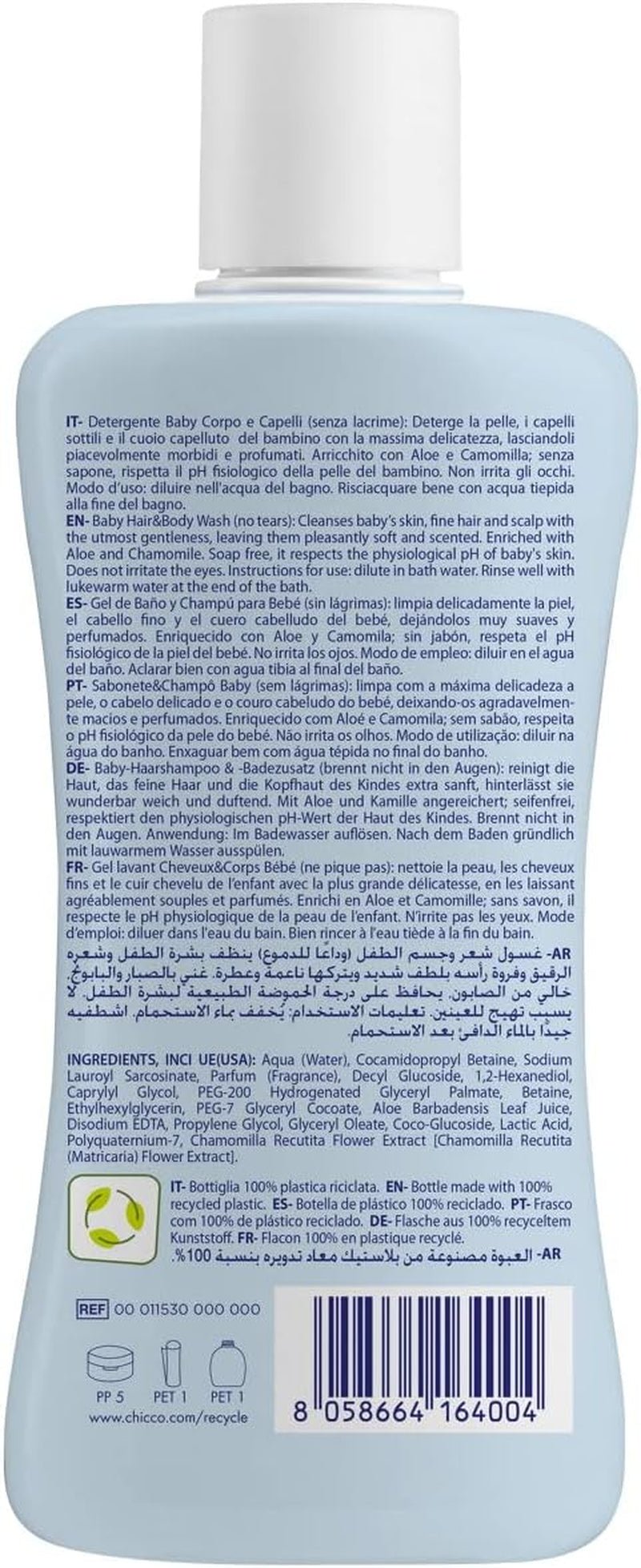 CHICCO NATURAL SENSATION - SET 2 : 1 SHAMPOOING ET BAIN - NON DESSÉCHANT 200 ML, 1 CRÈME DE CHANGEMENT 4EN1 100 ML Enfants - Bain et Soin Naty Shop