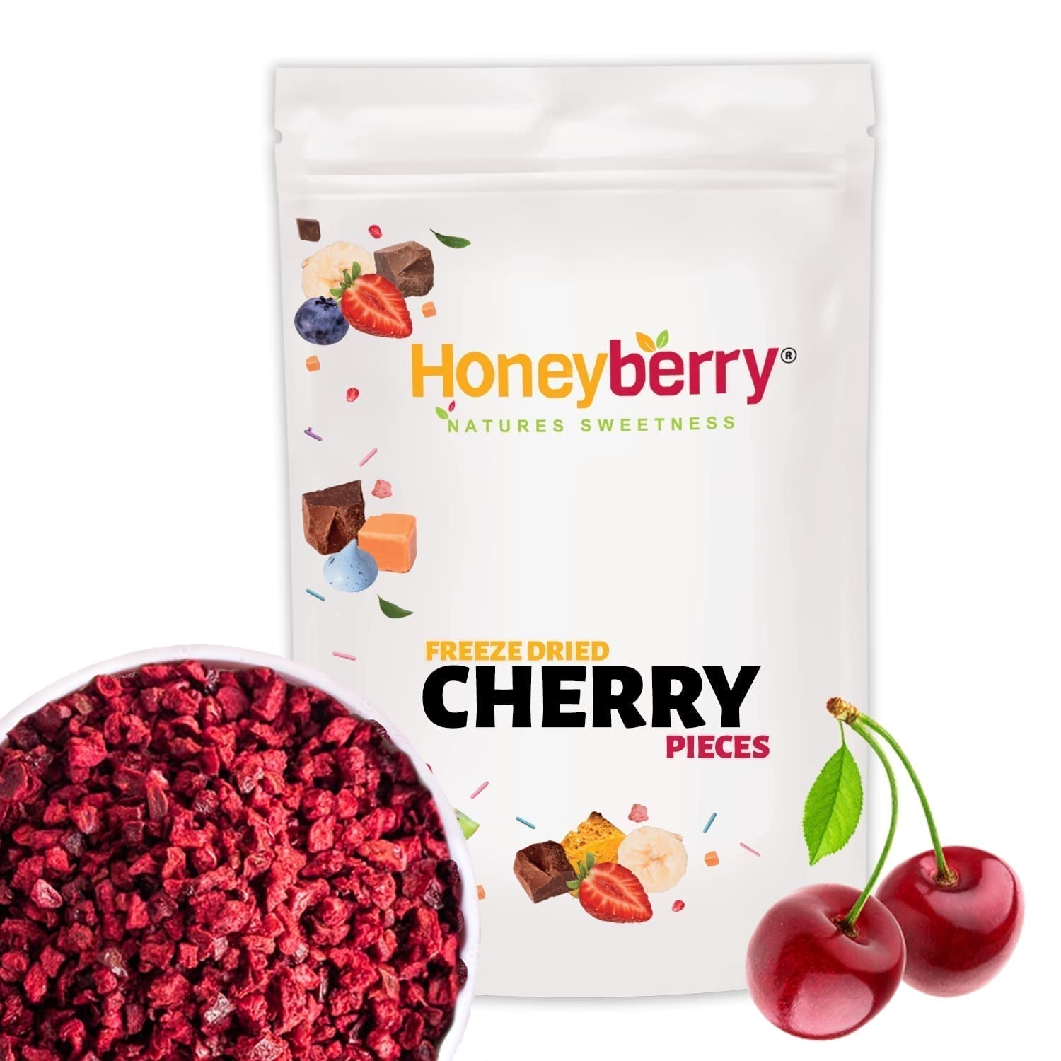 Morceaux de cerises lyophilisées 100g - Fruits lyophilisés - Fruits secs lyophilisés - Cerises amères séchées - Parfait pour la pâtisserie, la décoration des gâteaux, snacks, muesli et desserts Produits déshydratés Naty Shop 100G