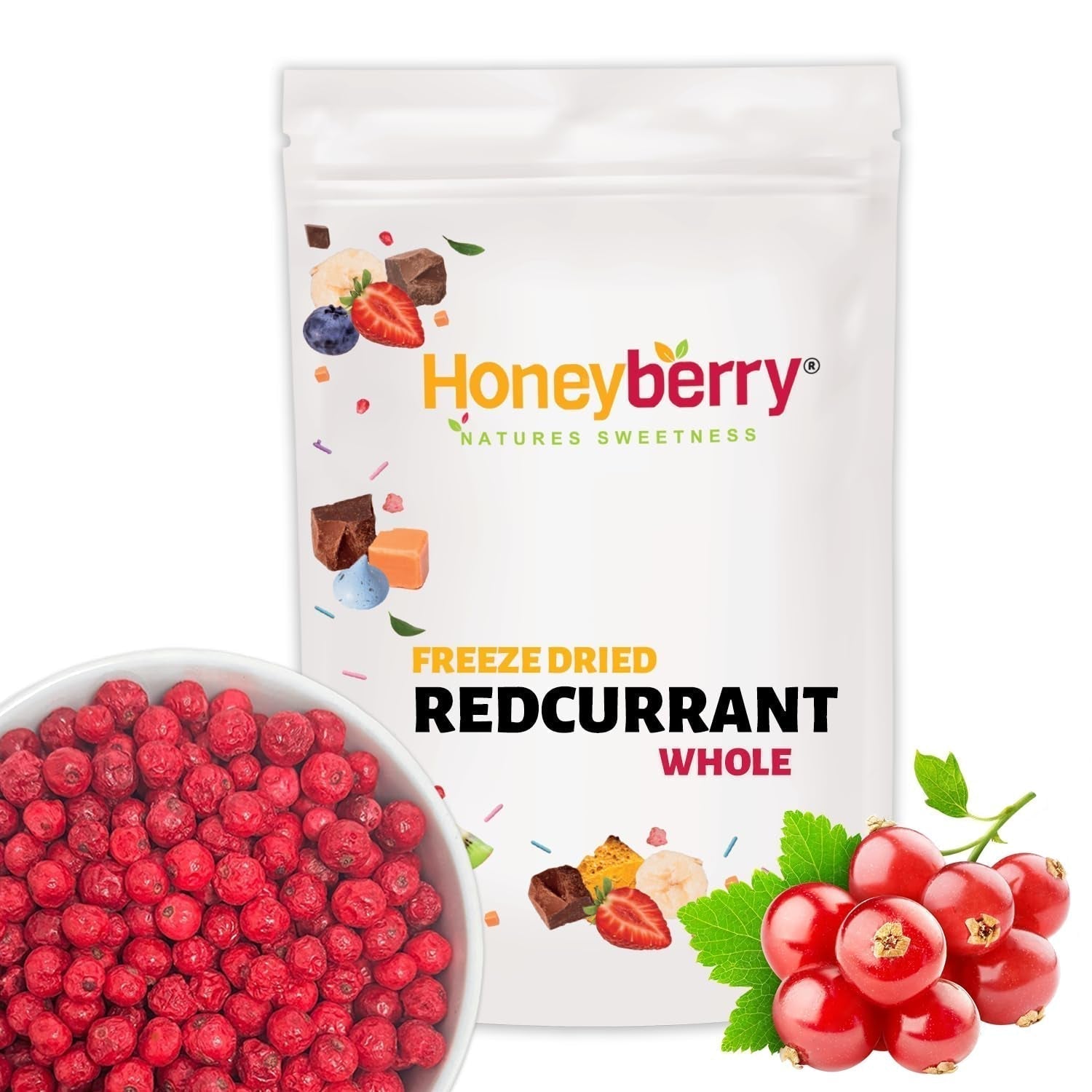 Groseilles entières lyophilisées 100g - Fruits lyophilisés - Fruits secs lyophilisés - Groseilles pour pâtisserie, décoration gâteaux, snacks, muesli, desserts Produits déshydratés Naty Shop 100G