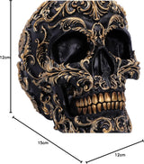 Crâne Renaissance, 19 cm, résine, noir et or, motif baroque doré, ornement crâne noir, décoration gothique, coulé dans la meilleure résine synthétique, peint à la main par des experts Statuettes et sculptures Naty Shop