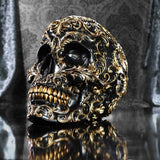 Crâne Renaissance, 19 cm, résine, noir et or, motif baroque doré, ornement crâne noir, décoration gothique, coulé dans la meilleure résine synthétique, peint à la main par des experts Statuettes et sculptures Naty Shop