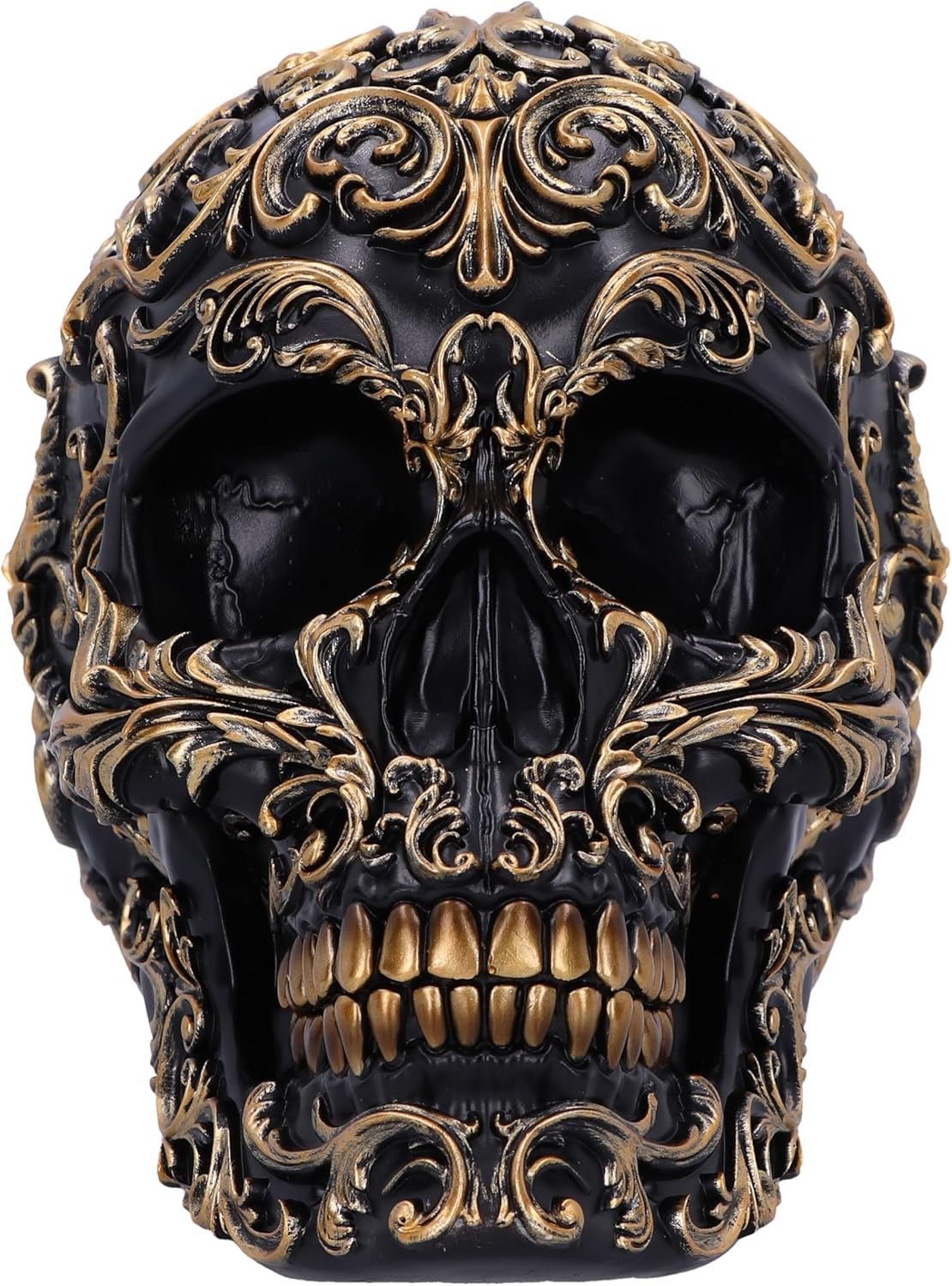 Crâne Renaissance, 19 cm, résine, noir et or, motif baroque doré, ornement crâne noir, décoration gothique, coulé dans la meilleure résine synthétique, peint à la main par des experts Statuettes et sculptures Naty Shop