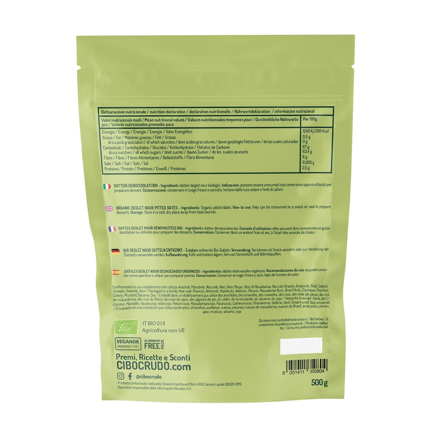 Dattes sans pépins Deglet Nour Bio - 500g. Dattes séchées Deglet Nour naturelles et biologiques. Dattes séchées. Produits déshydratés Naty Shop