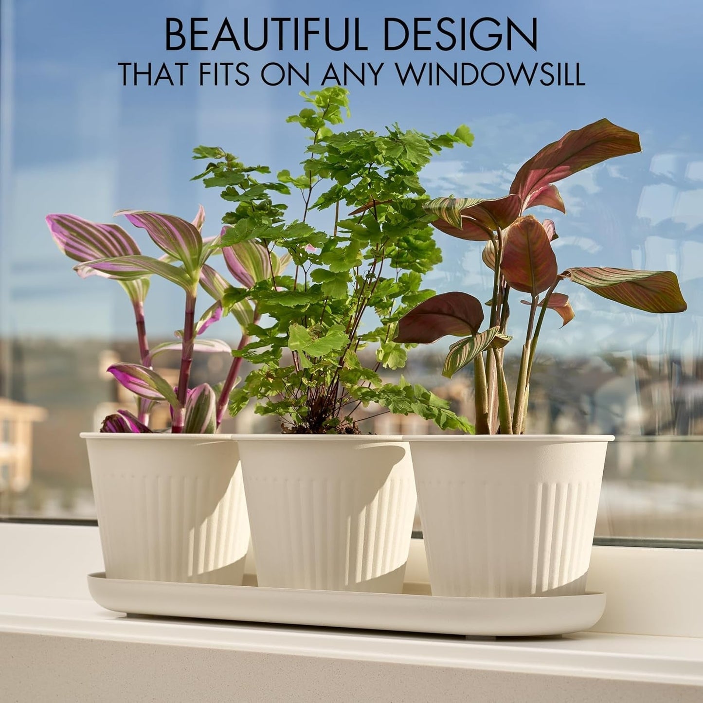 Ensemble de 3 magnifiques pots de jardin d'herbes aromatiques, parfaits pour n'importe quel rebord de fenêtre ou comptoir de cuisine, un ensemble de jardinières décoratives modernes comprenant un plateau et...