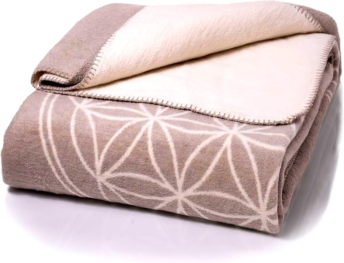 Glart Couverture confortable Fleur de Vie Rose-Écru XL, 150X200 Cm, extra moelleuse comme couverture de canapé, couverture de yoga, couverture de vie, jeté de canapé en peluche Lits et couvertures Glart Gris-écru 150X200Cm