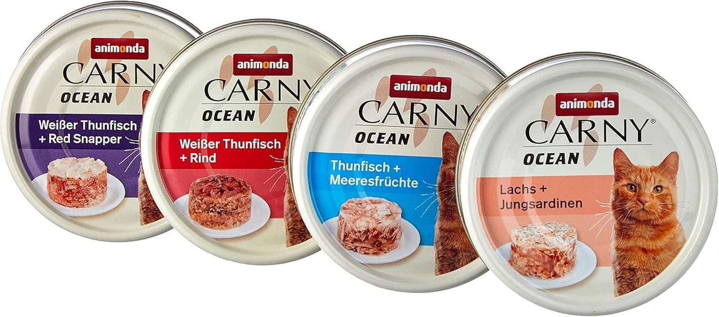 animonda Carny Adult Ocean Marine Variety No. 1 (12 x 80 g), nourriture humide pour chat adulte, nourriture humide aux filets de poisson tendres, nourriture pour chat sans céréales et sans sucre