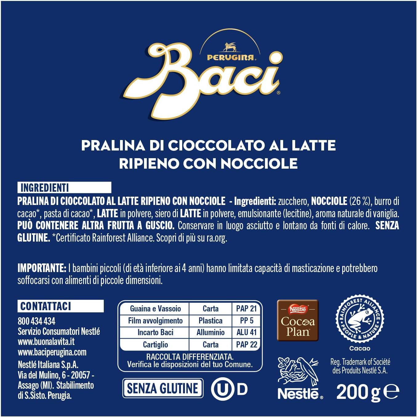 Chocolats fourrés au chocolat au lait et noisettes, boîte 200g