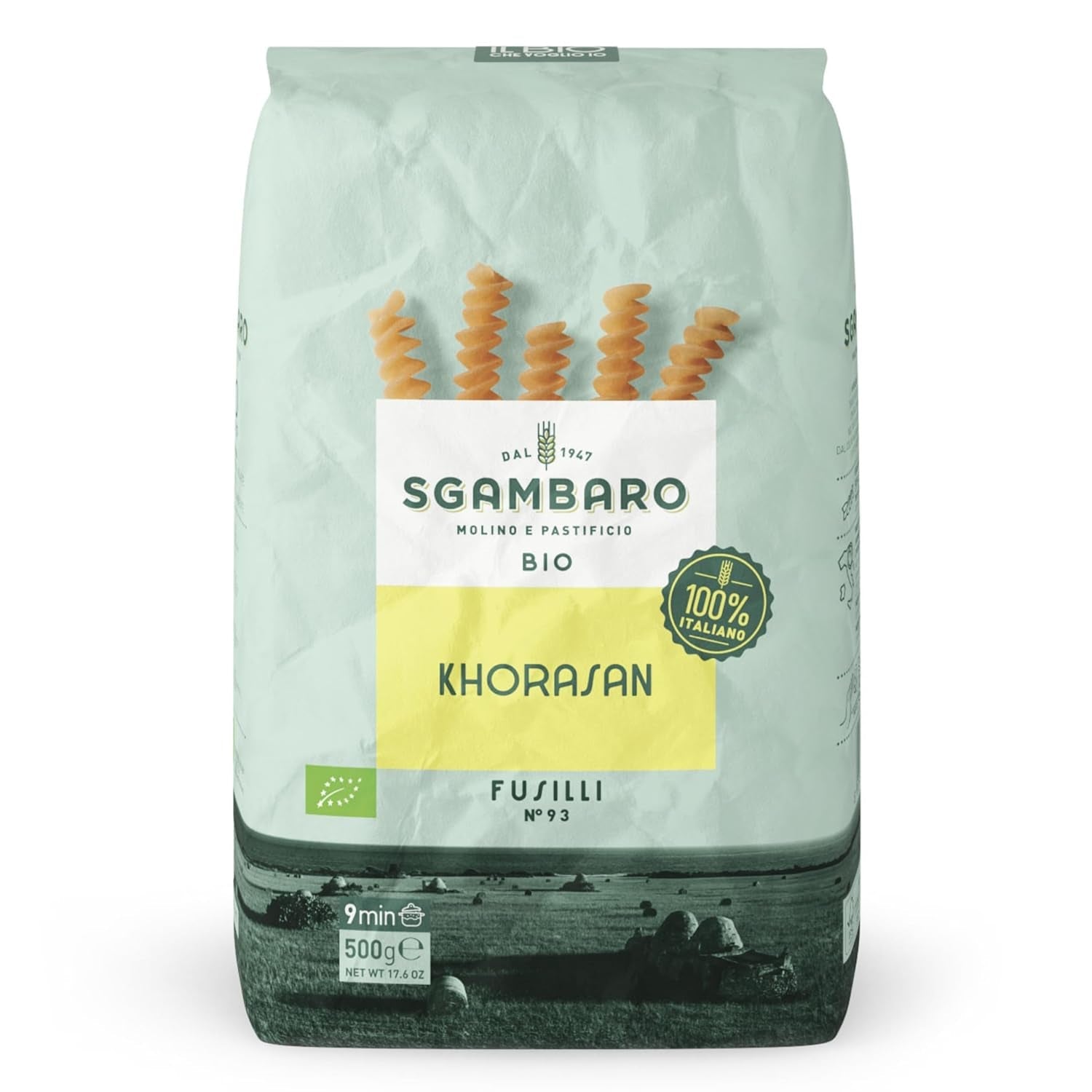 Pâtes Fusilli Bio N°93 - 500g de blé Khorasan - Blé ancien, riche en protéines, cultivé à 100% en Italie - Polyvalent en cuisine et riche en nutriments