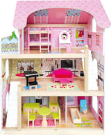 Bino World of Toys Maison de poupée avec balcon, jouet pour les tout-petits à partir de 3 ans, avec 3 étages, escaliers, 4 pièces et balcon incl. 15-TLG. Accessoires, Pour promouvoir les compétences des enfants, Design rose Dollhouses Naty Shop Default title