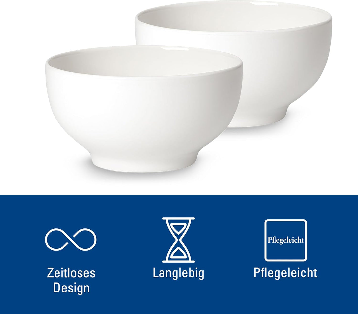 Villeroy & Boch For Me Lot de 2 bols à céréales, blanc, passe au lave-vaisselle, passe au micro-ondes, petits bols pour 2, bols, bols à céréales, snacks ou sauces, assiette, porcelaine premium