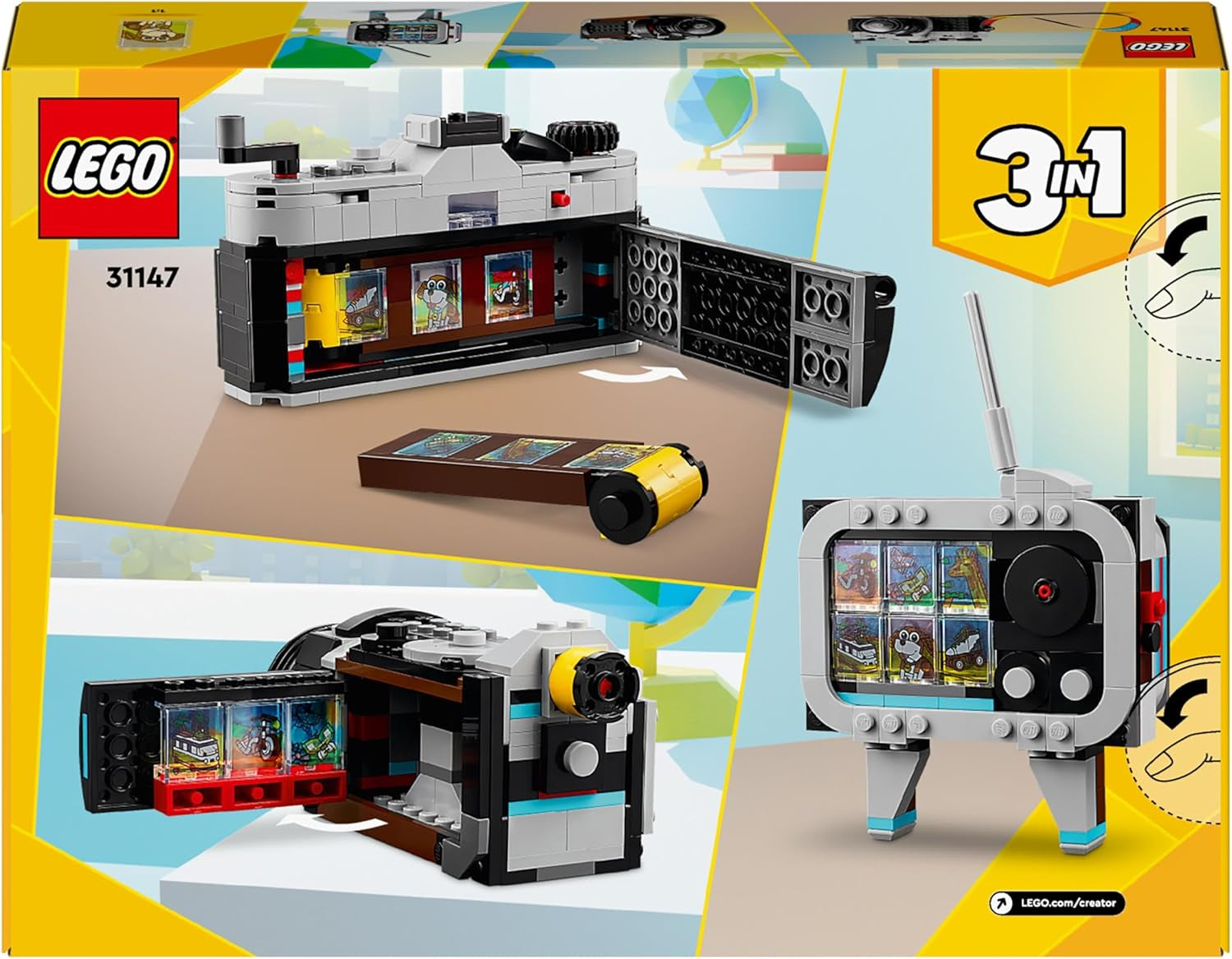 LEGO Creator Jouet appareil photo rétro 3 en 1, caméscope, téléviseur, décorations de bureau pour enfants ou accessoires de chambre, cadeaux de photographie pour filles et garçons de 8 ans 31147 Ensembles de construction Besuche den LEGO-Store