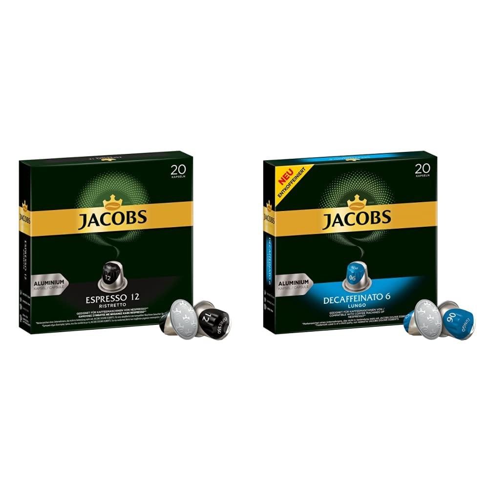 Capsules de café Espresso Ristretto, intensité 12 sur 12, 10 x 20 tasses & Capsules de café Lungo Decaffeinato - intensité 6- 200 capsules compatibles Nespresso, 10er Pack, 10 x 20 tasses