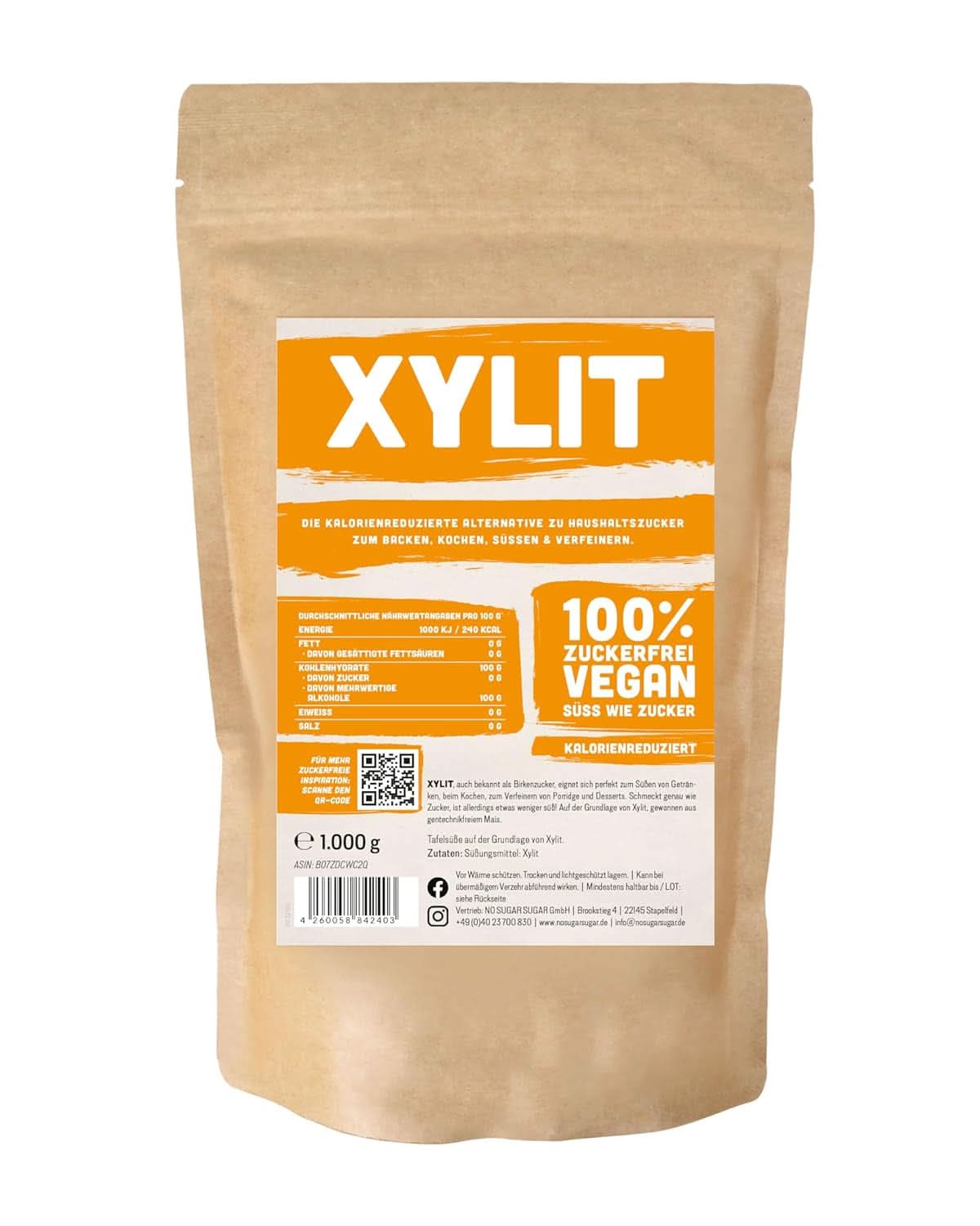 Xylitol premium avec un pouvoir sucrant 1:1 par rapport au sucre, 1kg Édulcorants Naty Shop