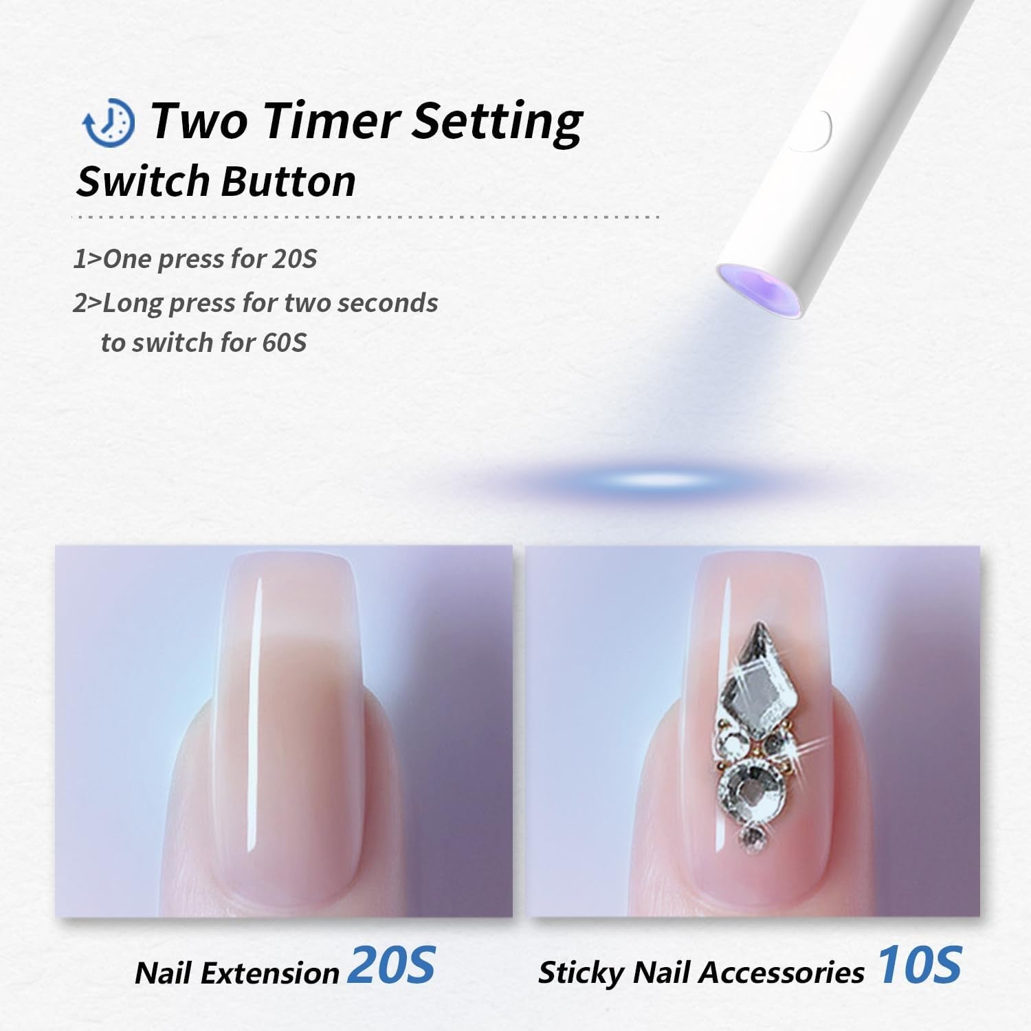 Denabuty Lampe UV pour Vernis à Ongles Gel, Mini Lampe LED U V pour Remplacement des Ongles avec Support Tragbare Petite Lampe UV pour Vernis à Ongles Gel, pour Aushärten Von Nagelkleber & Nail Tips Blanc