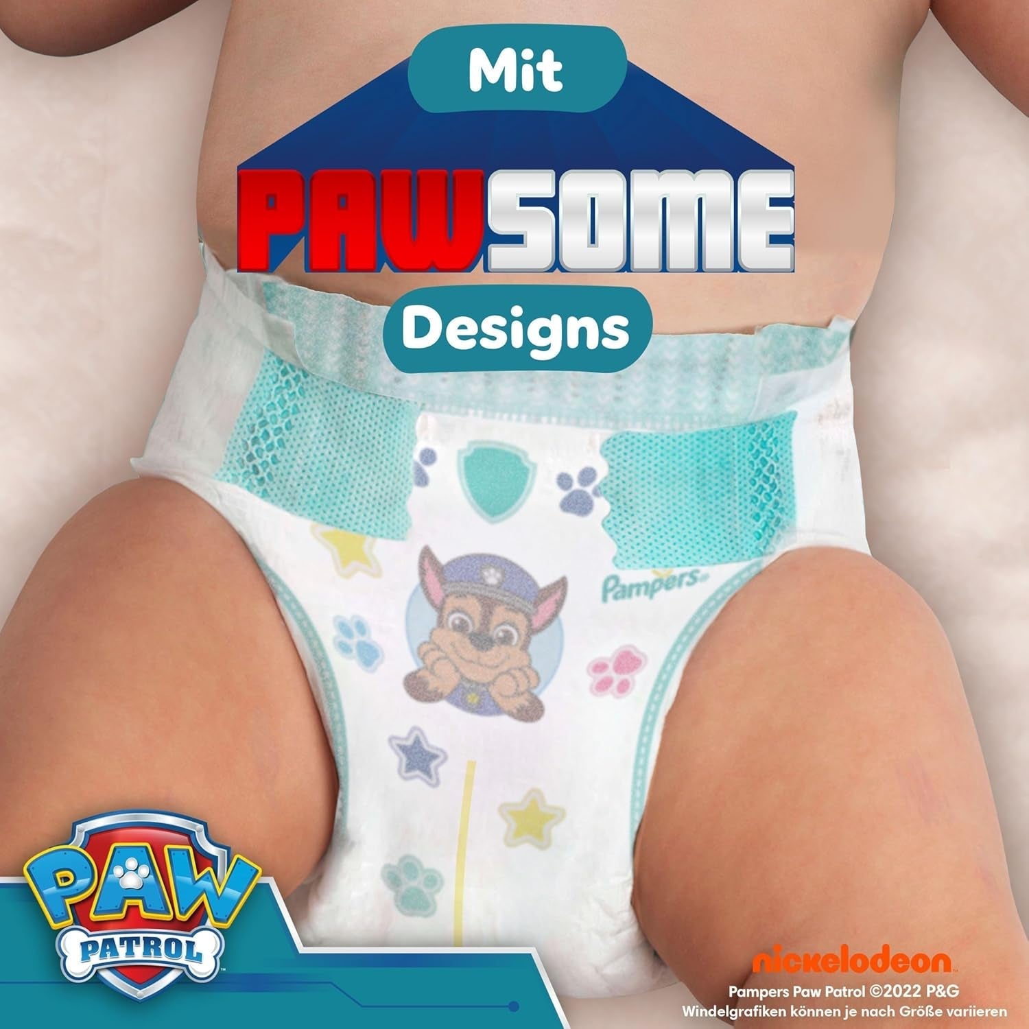 Couches Pampers Baby-Dry Puppy Patrol Edition, taille 6, 164 couches, 13 kg - 18 kg, protection contre les fuites jusqu'à 100 % et confort toute la nuit