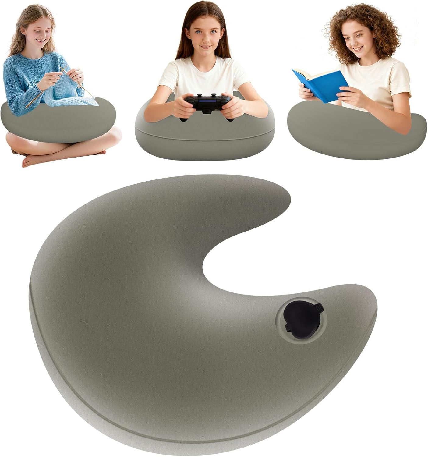 Oreiller de lecture et oreiller de jeu, oreiller de lecture gonflable portable avec sac de rangement, oreiller ergonomique au crochet pour lire, jouer, crocheter et travailler