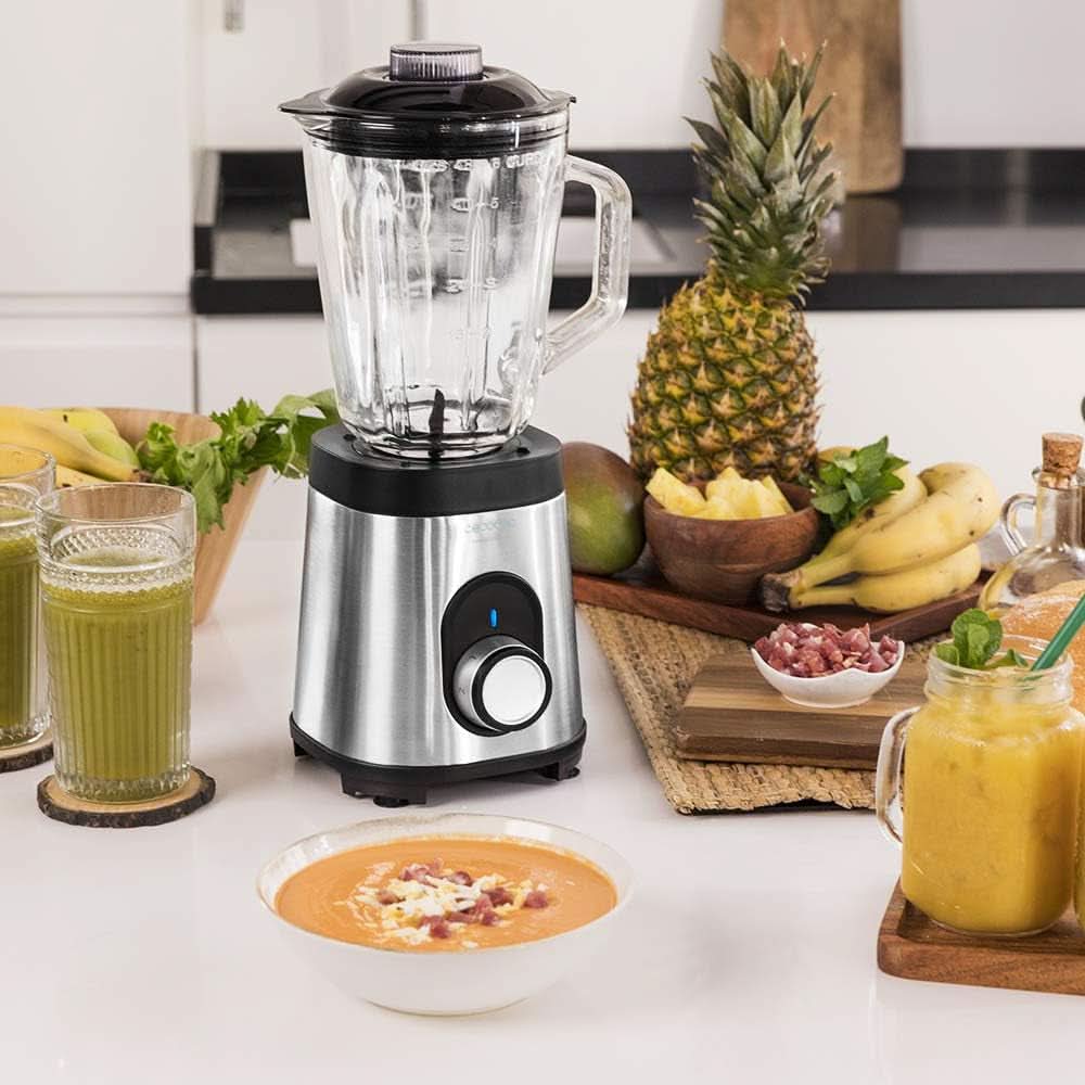 Cecotec Mélangeur Glas Power Schwarz Titan 1000 INOX. 1000 W, Edelstahlgehäuse, 6-Blatt-Blatt Mit Schwarzer Titanbeschichtung, 1,5-L-Glaskrug, 5 Geschwindigkeiten [Energieeffizienzklasse a +] Cuisine Naty Shop