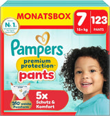 Pampers Premium Protection Pants taille 5, 144 couches, 11 kg - 17 kg, avec réglage à 360° et poignets anti-fuites souples pour un confort et une protection optimaux