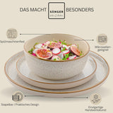 SÄNGER Rio Crème | Service de table en grès 18 pièces pour 6 personnes, comprenant 6 assiettes plates, 6 assiettes à dessert et 6 bols | LA COLLECTION VALEUR