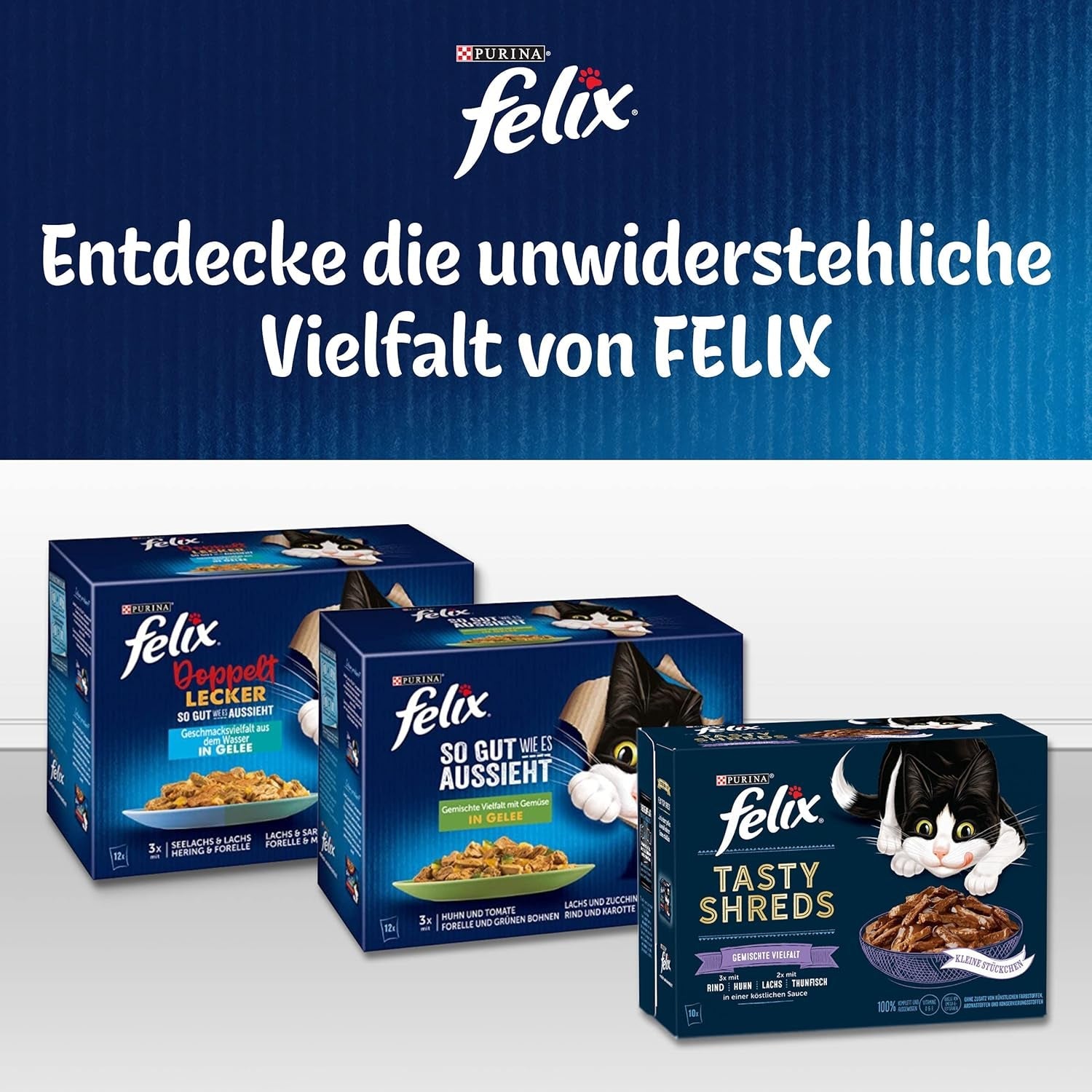 Felix Sensations Nourriture humide pour chat en gelée, mélange de poissons assortis, paquet de 6 (6 x 12 sachets de 85 g chacun)